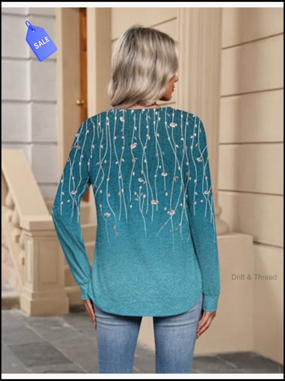Long Sleeve V Neck Pleated Tunic Blouse Dressy Casual Tops for Women - Picture 5 of 7